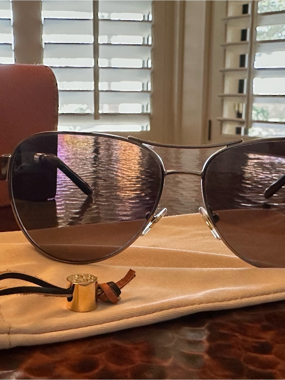 Tory Burch TY6051 Shiny Light Gold Aviator Polarized Sunglasses with Case